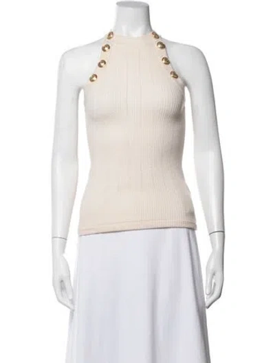 Pre-owned Balmain Halterneck Sleeveless Top In White