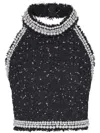 Balmain Halterneck Tweed Cropped Top In Black