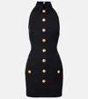 Balmain Black Dress With Pointed Collar And Logo Buttons On The Front
