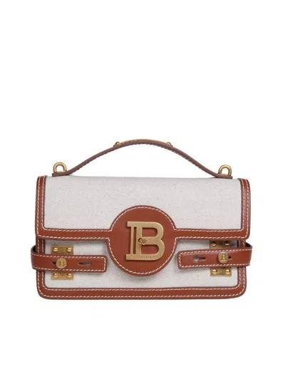 Balmain Handbag In Canvas And Leather In Naturel/marron