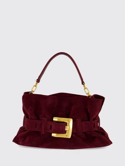 Balmain Medium Anthem Suede Leather Bag In Burgundy