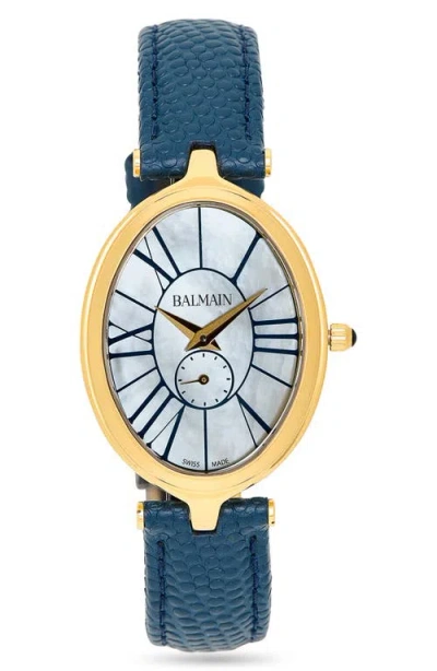 Balmain Haute Elegance Oval Leather Strap Watch, 26mm X 32mm In Multi