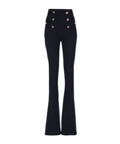 Balmain Black Knit Flare Pants With Six Jewel Buttons In Viscose Woman