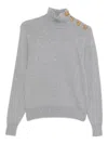 Balmain High-collar Button-detail Sweater Clothing In Gray