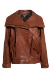 Balmain High Collar Leather Bomber Jacket In Multi