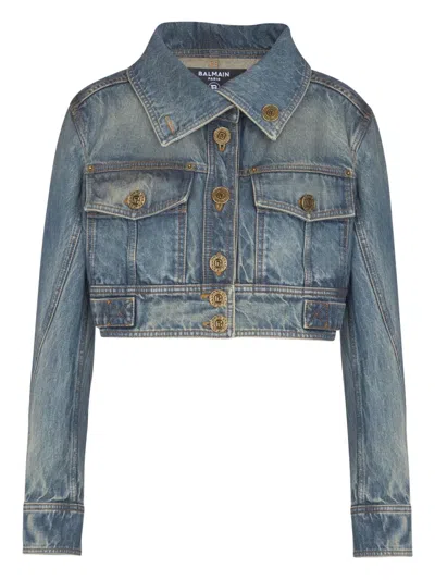 Balmain High-collar Two-pockets Jacket In Blue
