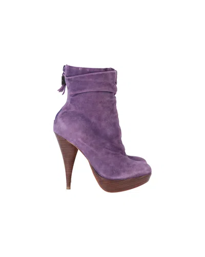 Balmain High Heel Ankle Boots In Purple Suede