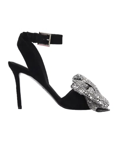 Balmain High-heeled Sandals Decorated With Rhinestones Bow In Black