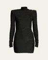 Balmain High Neck Body-con Mini Dress With Shoulder Buttons In Black