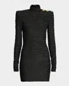 Balmain High Neck Body-con Mini Dress With Shoulder Buttons In Black