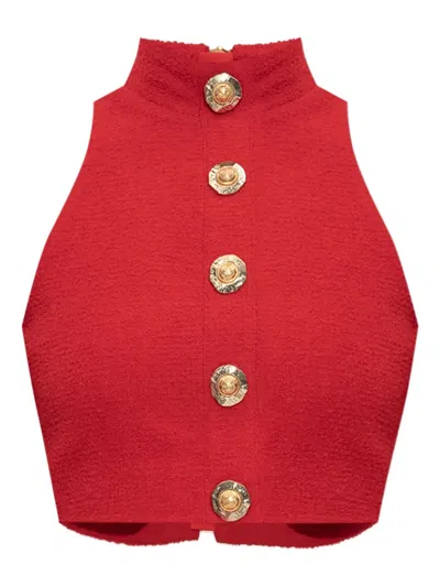 BALMAIN HIGH-NECK BUTTON-DETAIL TOP