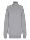 Balmain Cashmere Wool Turtleneck Dress Gold Button Detail In Gray