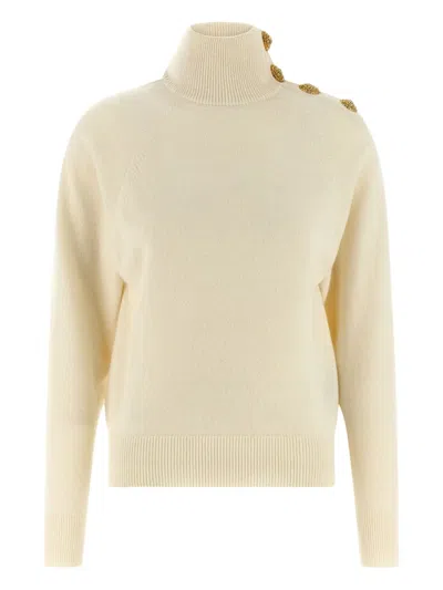 BALMAIN HIGH-NECK COIN-BUTTON SWEATER