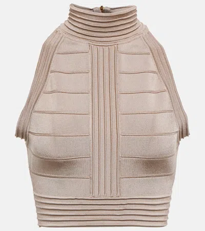 Balmain Seam Detailed Crop Top In Neutrals