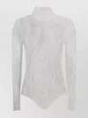 Balmain High Neck Lace Bodysuit With Long Sleeves In White