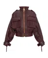 Balmain Belted Lambskin Jacket In Burgundy