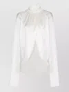 Balmain High Neck Long Sleeve Silk Blend Top In White