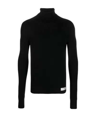 Balmain Pb Wool Turtleneck Sweater In Black