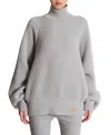 Balmain Oversized Turtleneck Ribbed Knit Sweater In Gray