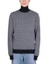 Balmain High-neck Sweater With All-over Monogram Pattern In Grey