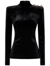 Balmain Buttoned High-neck Velvet Top In Black