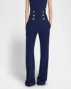 Balmain High-waisted Wide Leg Trousers With Gold Buttons In Midnightblue