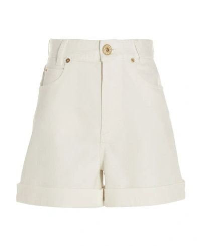 Balmain High-rise Cotton Shorts In White