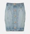Balmain Buttoned Mini Denim Skirt In Blue