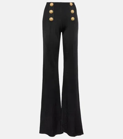 Balmain Black Knit Flare Pants With Six Jewel Buttons In Viscose Woman