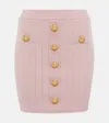 Balmain High-rise Knitted Miniskirt In Pink