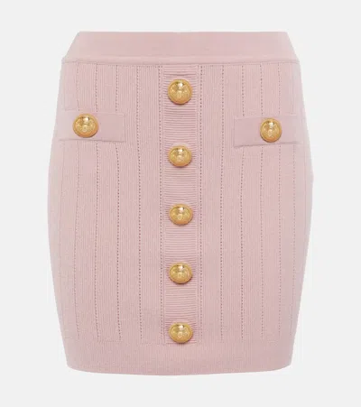 Balmain High-rise Knitted Miniskirt In Pink
