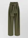 Balmain Belted Pleated Cotton And Linen-blend Twill Tapered Pants In Green