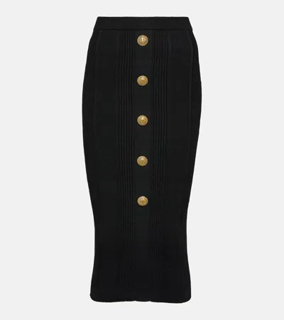 Balmain High-rise Ribbed-knit Midi Skirt In Black