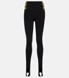 Balmain High-waisted Stretch Fit Leggings With Gold Button Accents In Noir/or