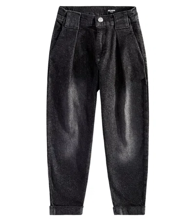 Balmain Kids' High-rise Tapered Jeans In Black