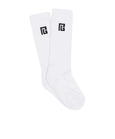 Balmain High Socks With Pb Print In Pattern