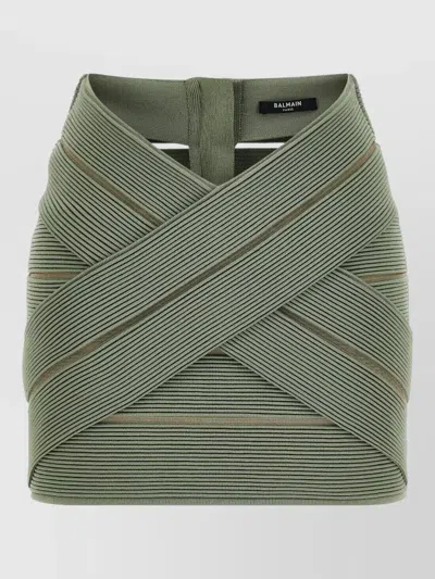 Balmain High Waist Bandage Skirt Crossover Detail In Green