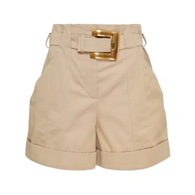 Balmain High Waist Belted Gabardine Shorts In Brown