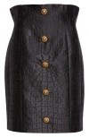 Balmain Croco Jacquard Button-front Mini Pencil Skirt In Black