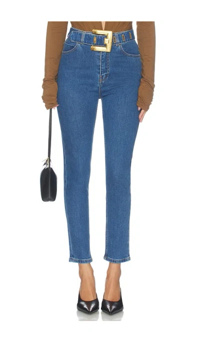 Balmain High Waist Dark Blue Denim Skinny Pants In Blue Jean Dark