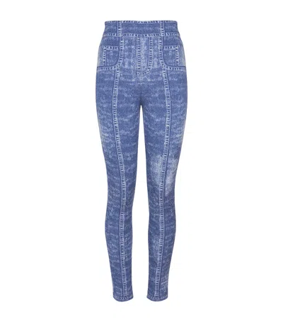BALMAIN HIGH-WAIST DENIM-EFFECT LEGGINGS