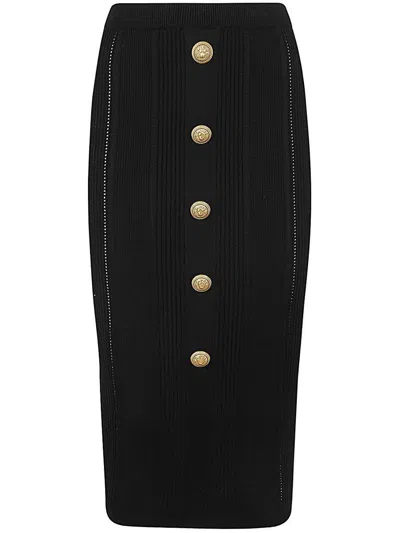 BALMAIN BALMAIN HIGH WAIST FIVE BUTTON SEE THROUGH KNIT MIDI SKIRT