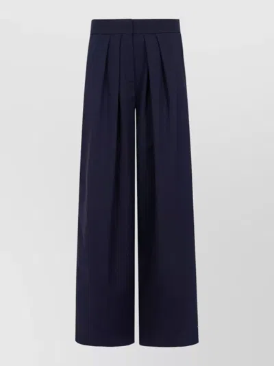 Balmain High Waist Grain De Poudre Tailored Trousers In Blue