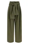 Balmain Belted Pleated Cotton And Linen-blend Twill Tapered Pants In Green