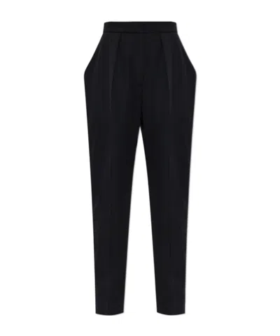Balmain High Waist Pleat Detailed Tailored Trousers In Black