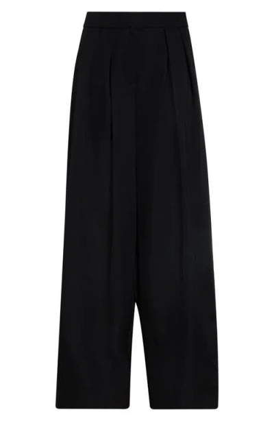 Balmain High Waist Pleat Front Grain De Poudre Wool Pants In Black