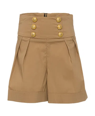 Balmain High-waist Pleated Mini Shorts In Brown
