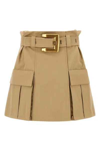 Balmain Gabardine Mini Skirt With Gold-tone Hardware In Neutral