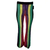 Balmain High Waist Striped Flared Crochet Trousers In Multicolor Viscose In Multi