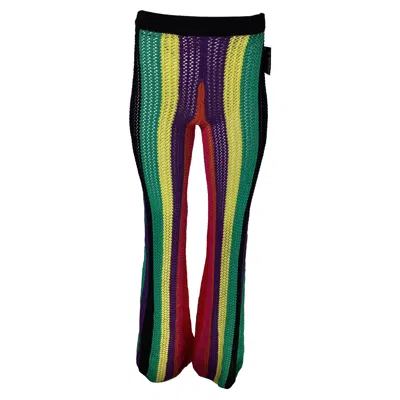 Balmain High Waist Striped Flared Crochet Trousers In Multicolor Viscose